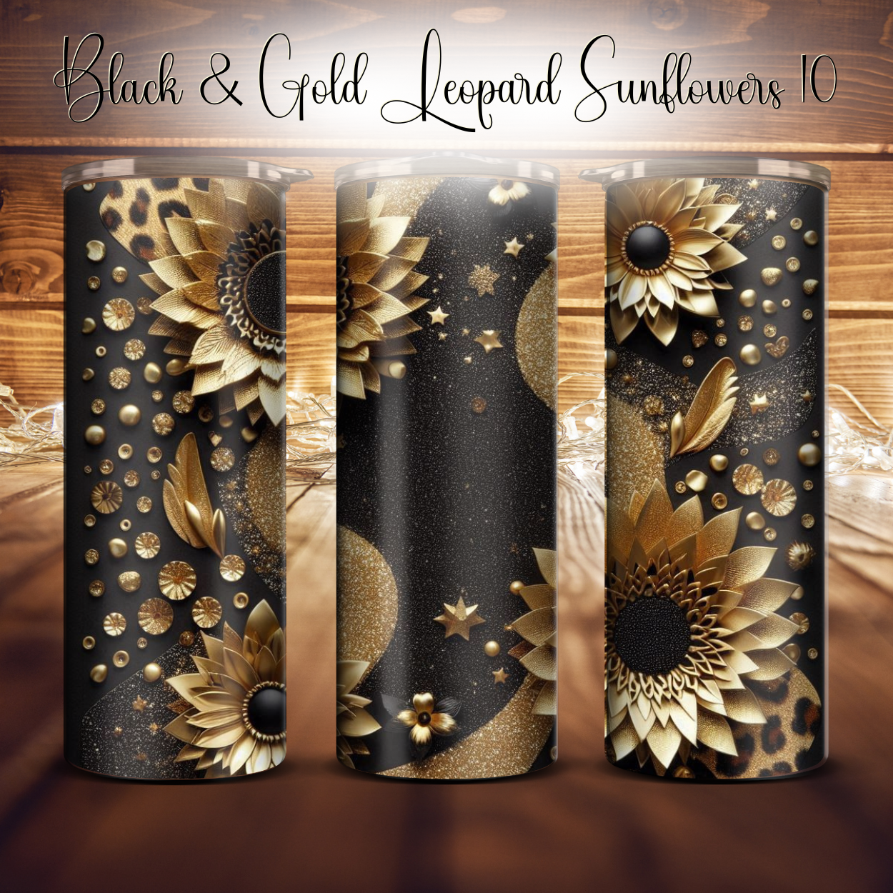 20oz. Black & Gold Leopard Sunflower Tumbler