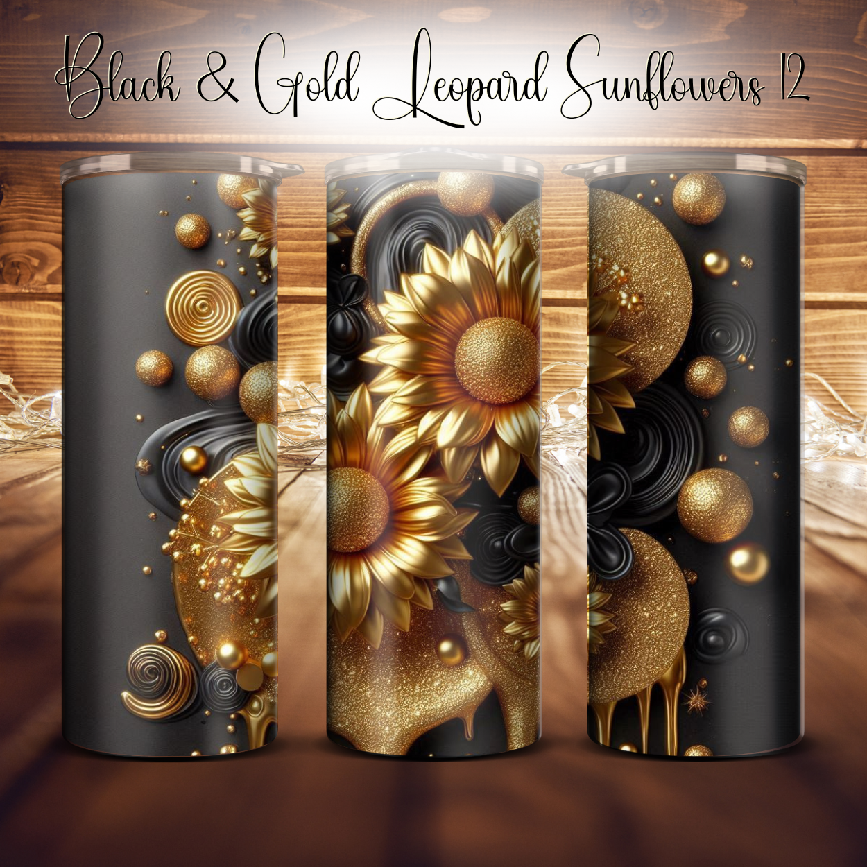 20oz. Black & Gold Leopard Sunflower Tumbler