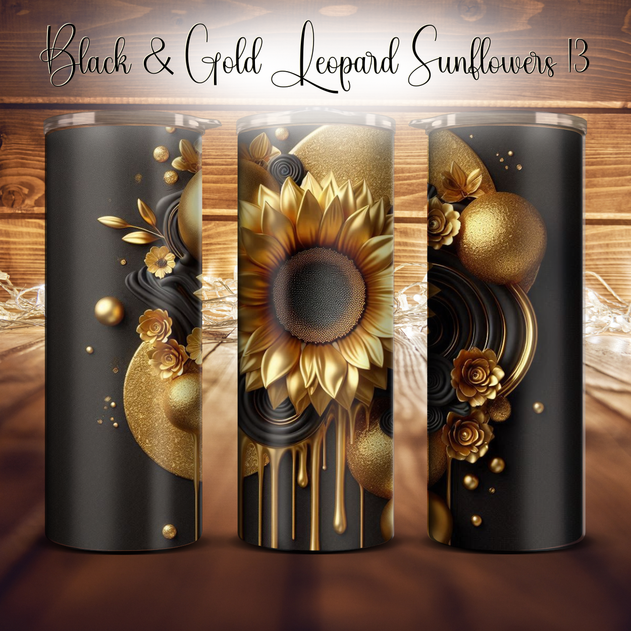 20oz. Black & Gold Leopard Sunflower Tumbler