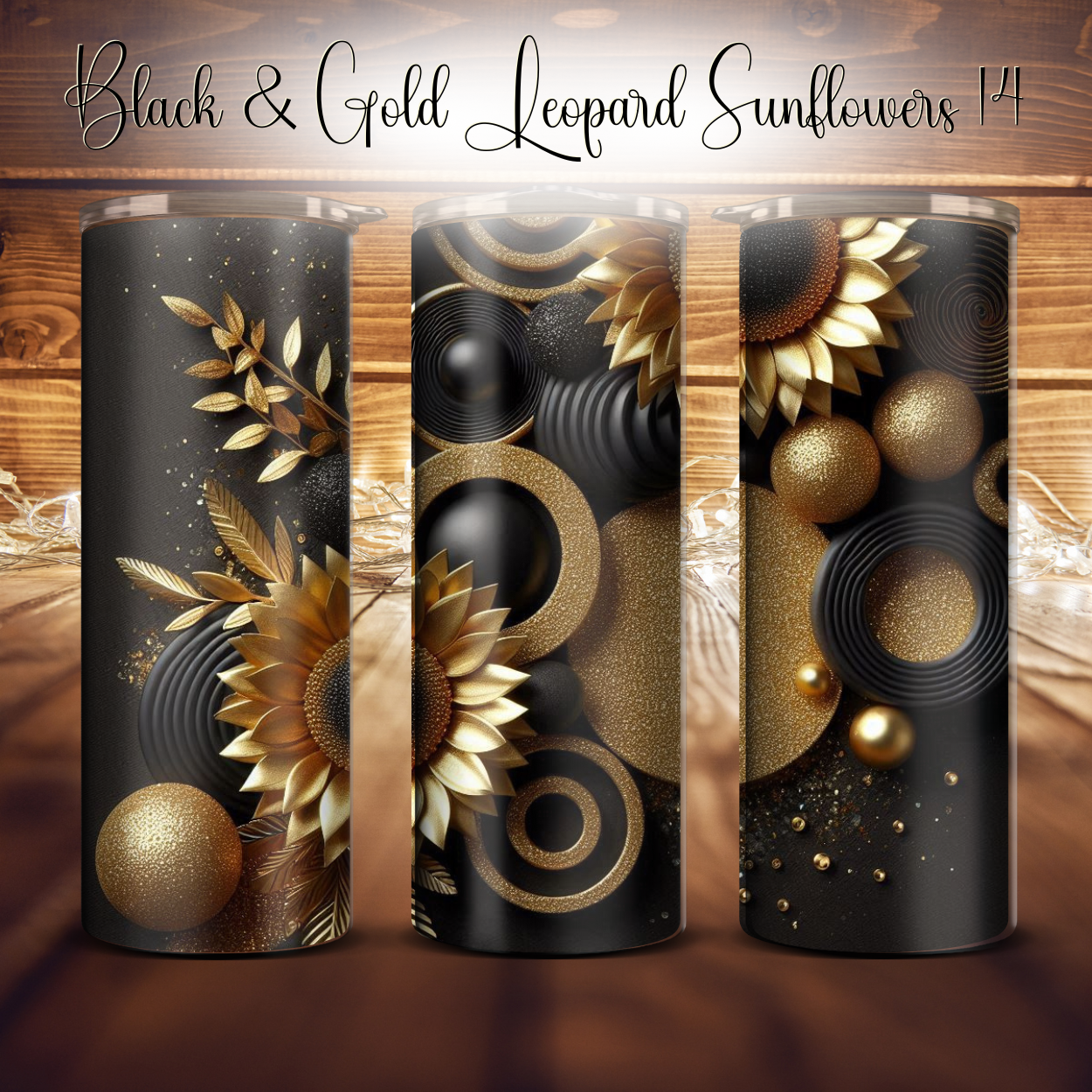 20oz. Black & Gold Leopard Sunflower Tumbler