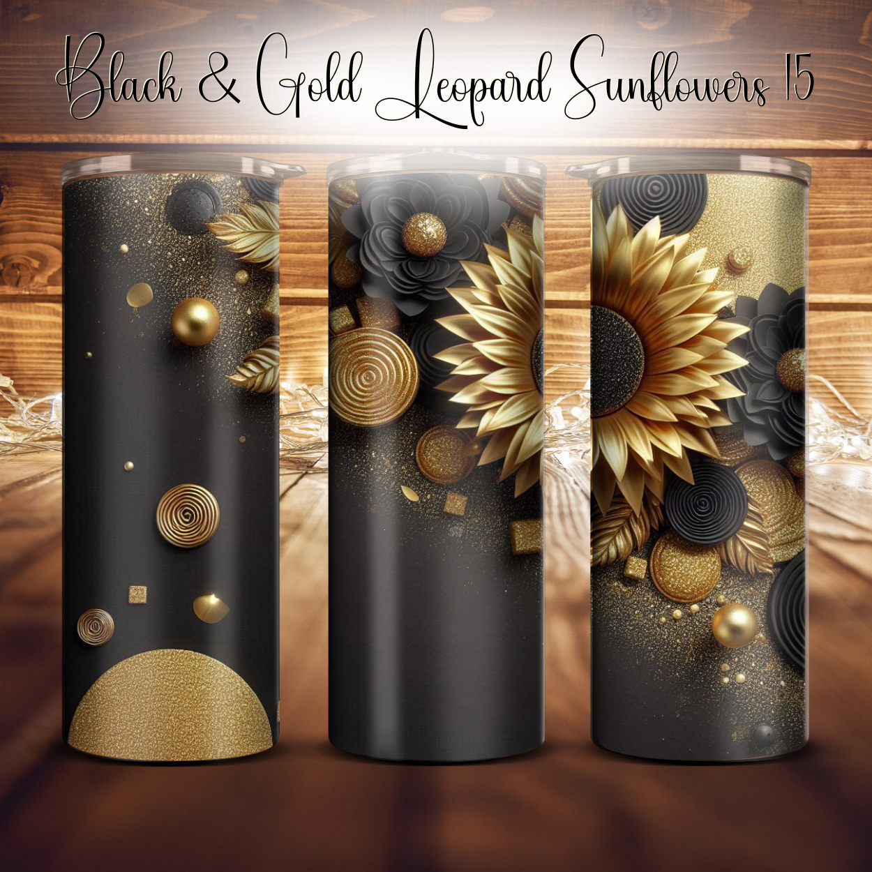 20oz. Black & Gold Leopard Sunflower Tumbler