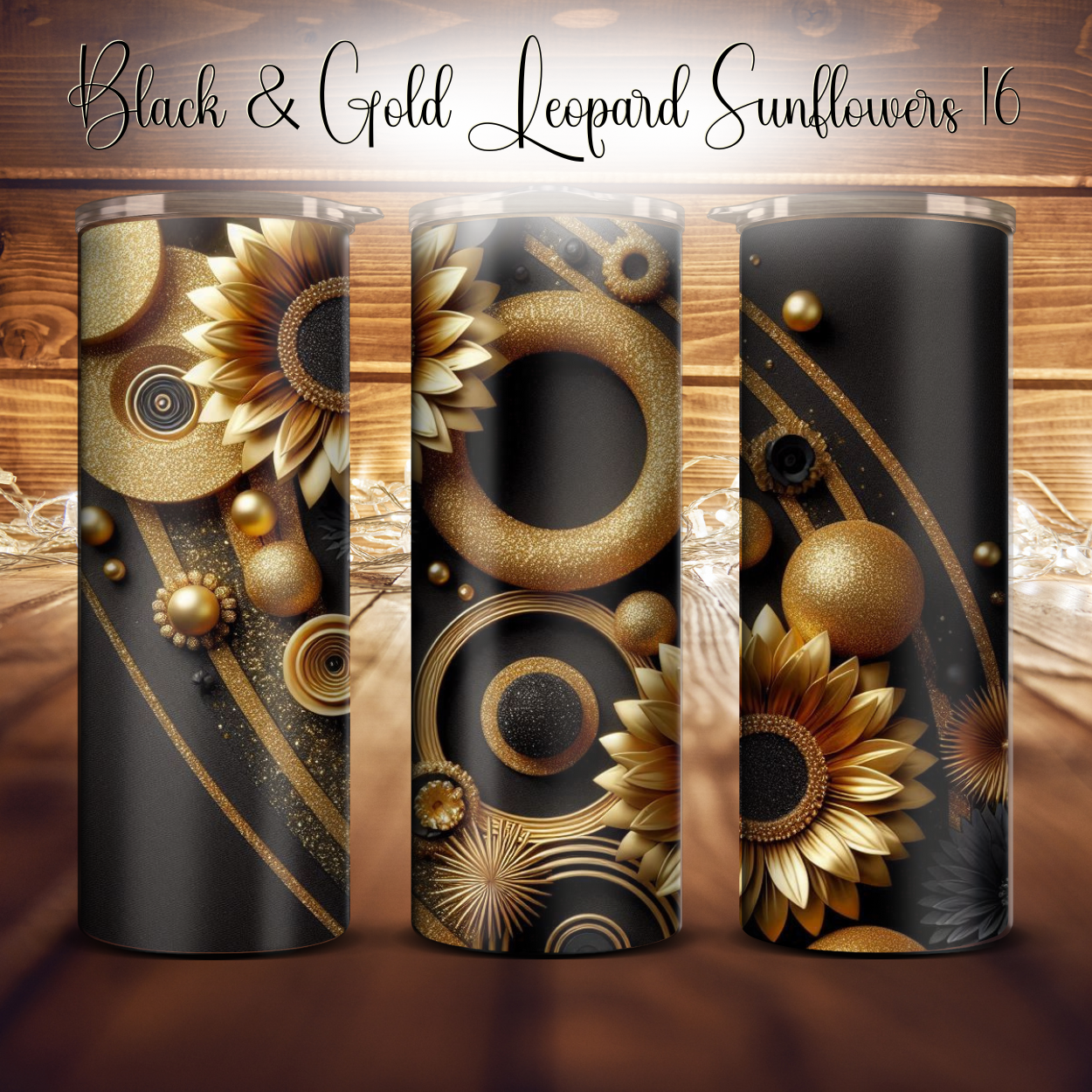 20oz. Black & Gold Leopard Sunflower Tumbler