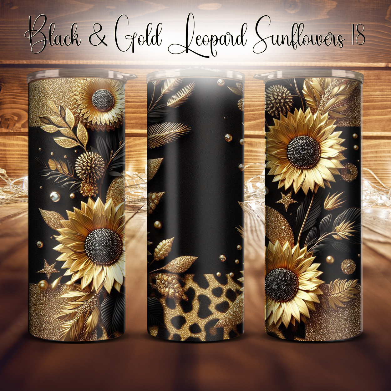 20oz. Black & Gold Leopard Sunflower Tumbler