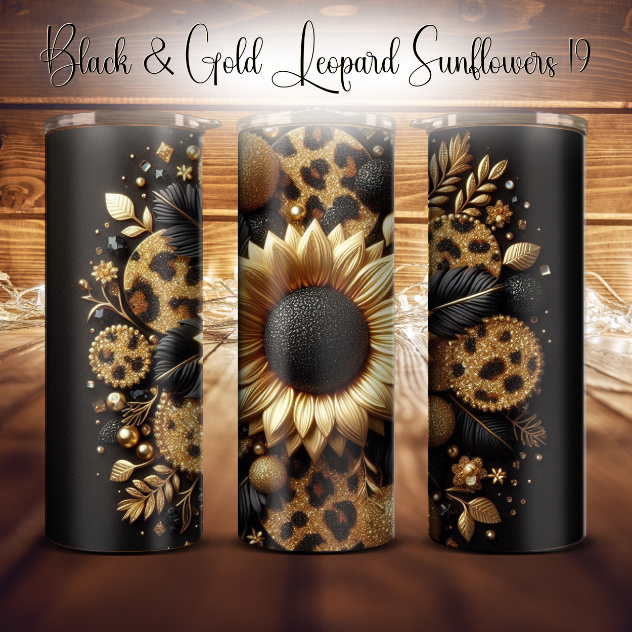 20oz. Black & Gold Leopard Sunflower Tumbler