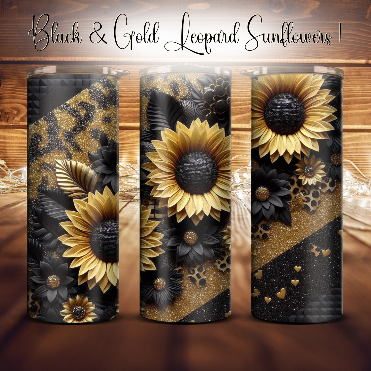 20oz. Black & Gold Leopard Sunflower Tumbler