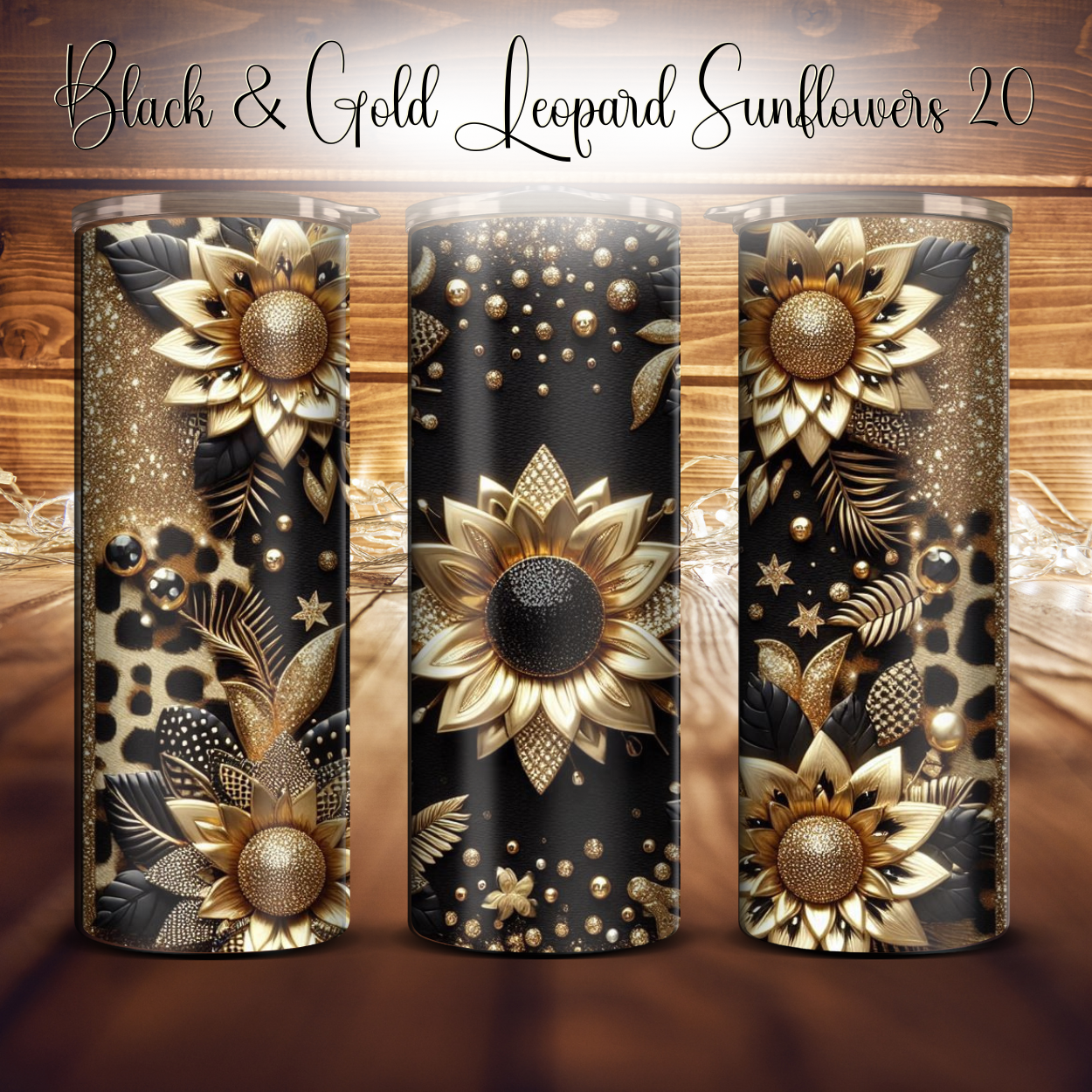 20oz. Black & Gold Leopard Sunflower Tumbler