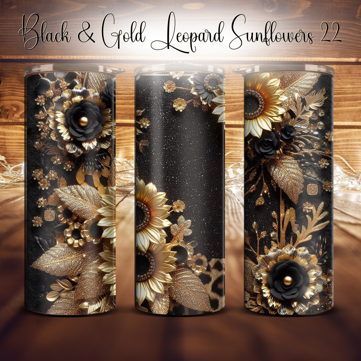 20oz. Black & Gold Leopard Sunflower Tumbler