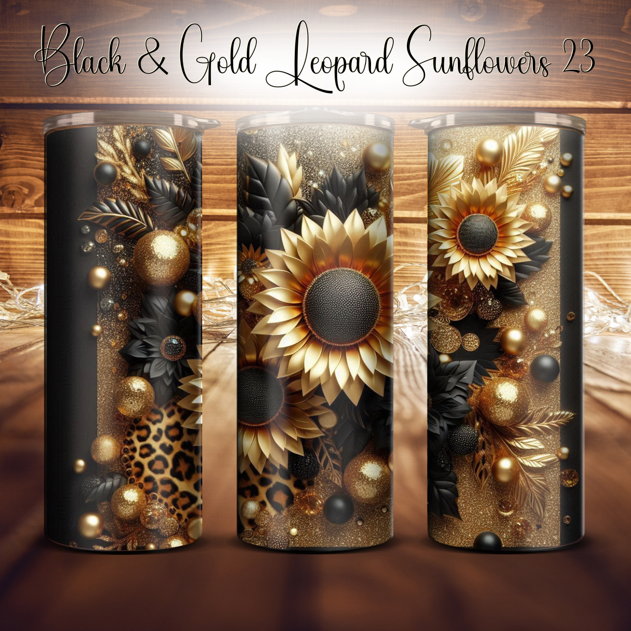 20oz. Black & Gold Leopard Sunflower Tumbler