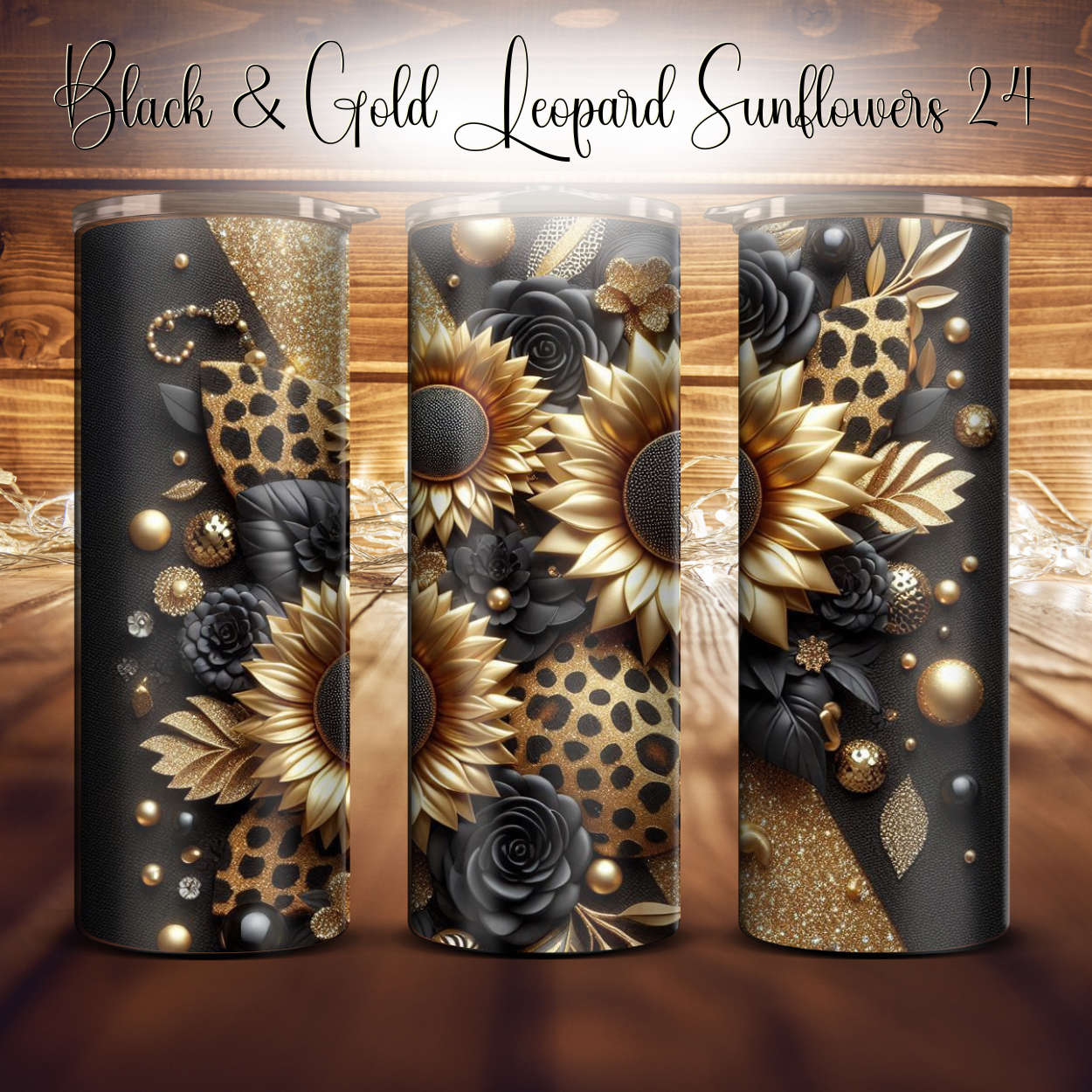 20oz. Black & Gold Leopard Sunflower Tumbler
