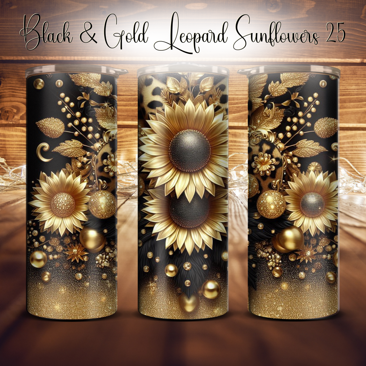 20oz. Black & Gold Leopard Sunflower Tumbler