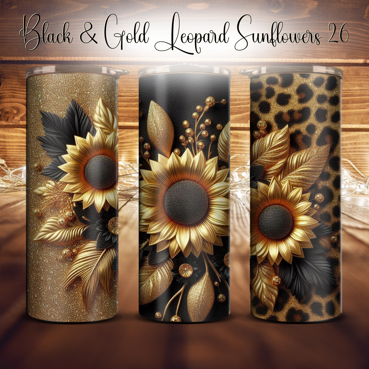 20oz. Black & Gold Leopard Sunflower Tumbler