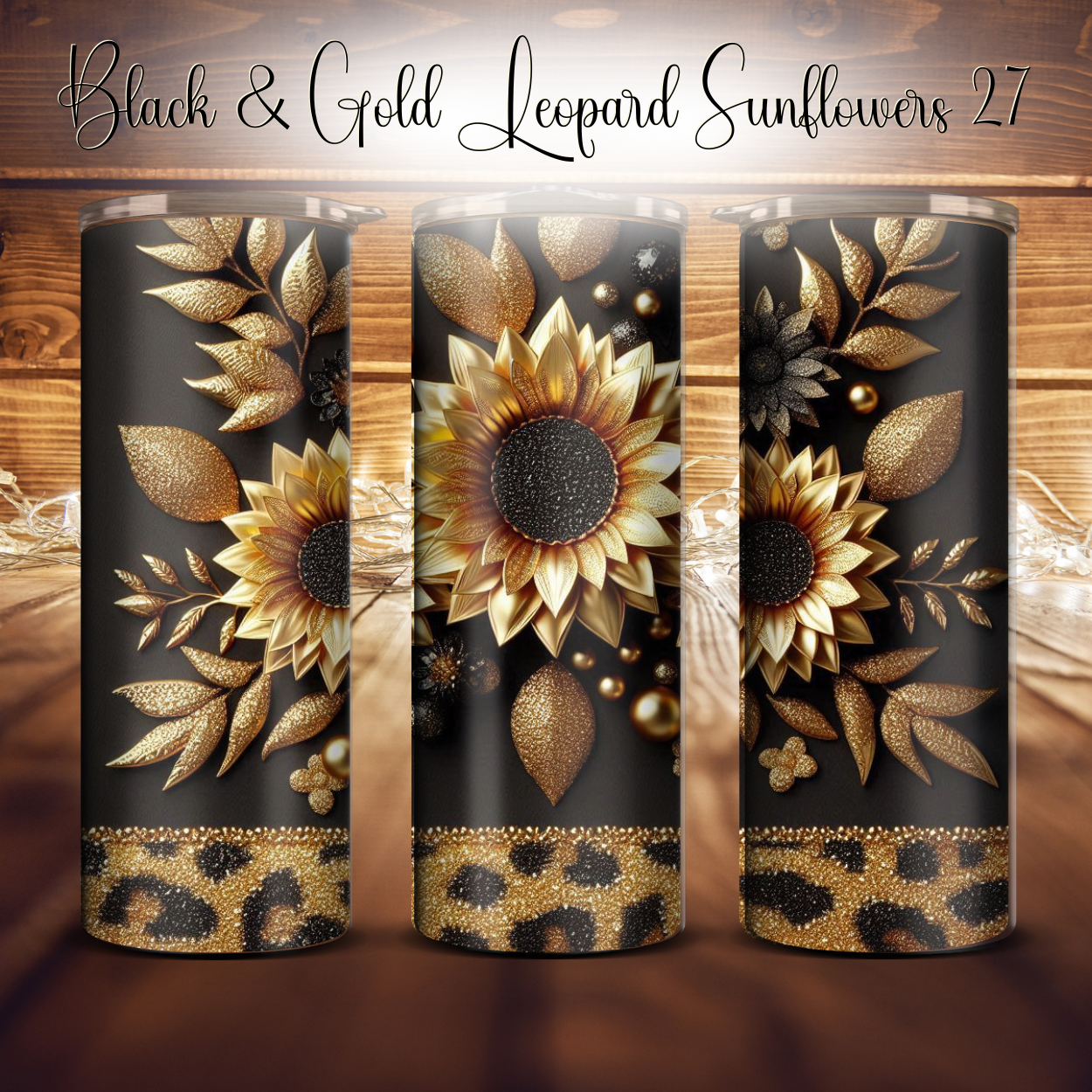 20oz. Black & Gold Leopard Sunflower Tumbler