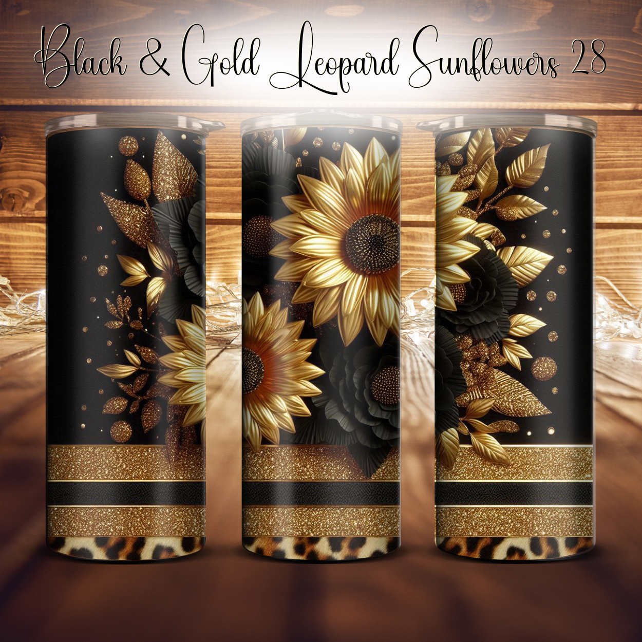 20oz. Black & Gold Leopard Sunflower Tumbler