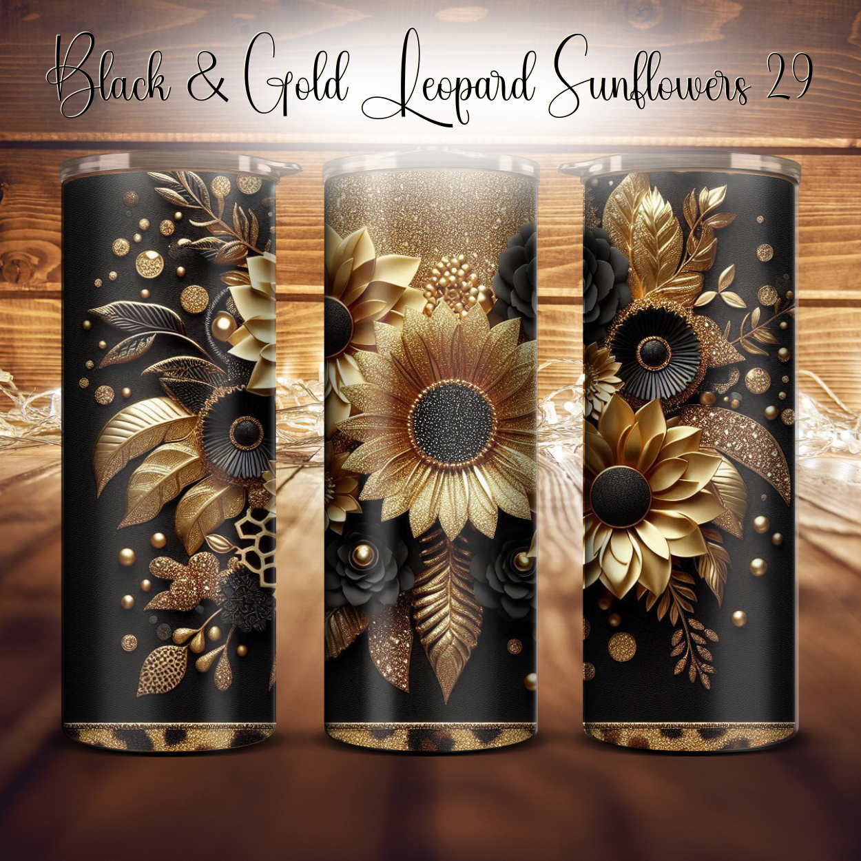 20oz. Black & Gold Leopard Sunflower Tumbler