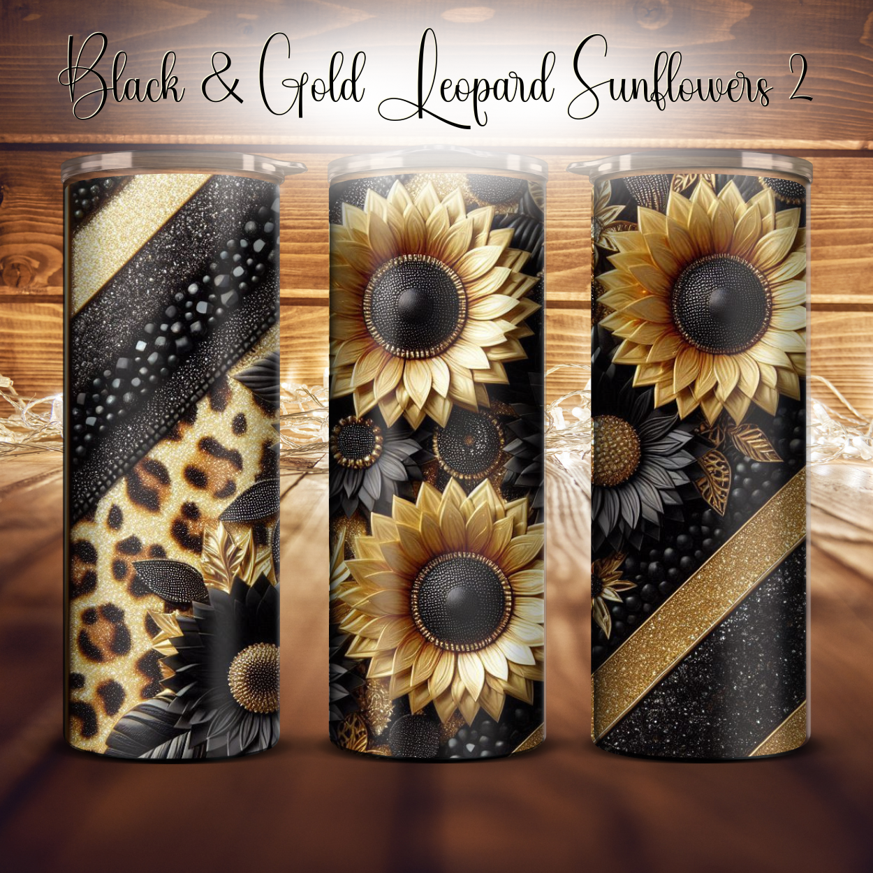20oz. Black & Gold Leopard Sunflower Tumbler