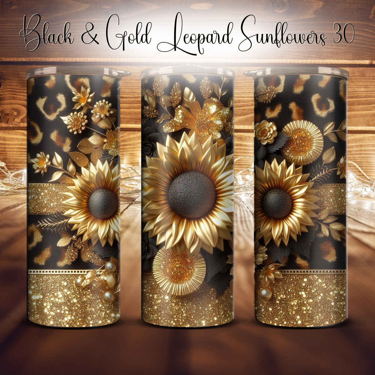 20oz. Black & Gold Leopard Sunflower Tumbler