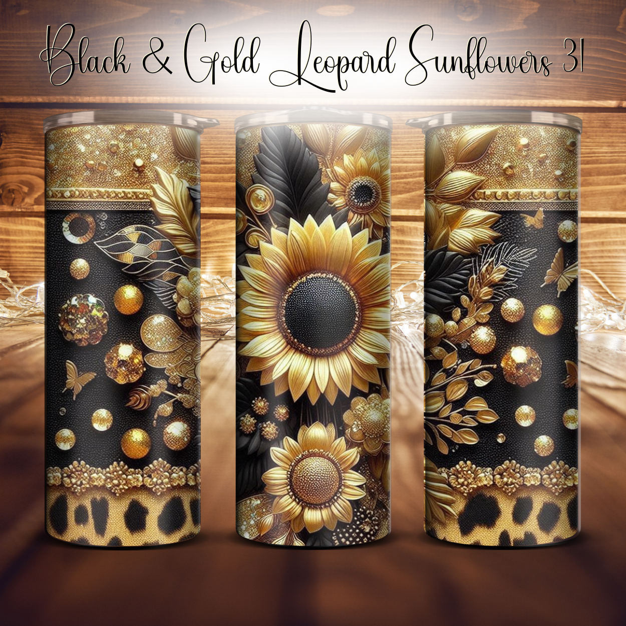 20oz. Black & Gold Leopard Sunflower Tumbler