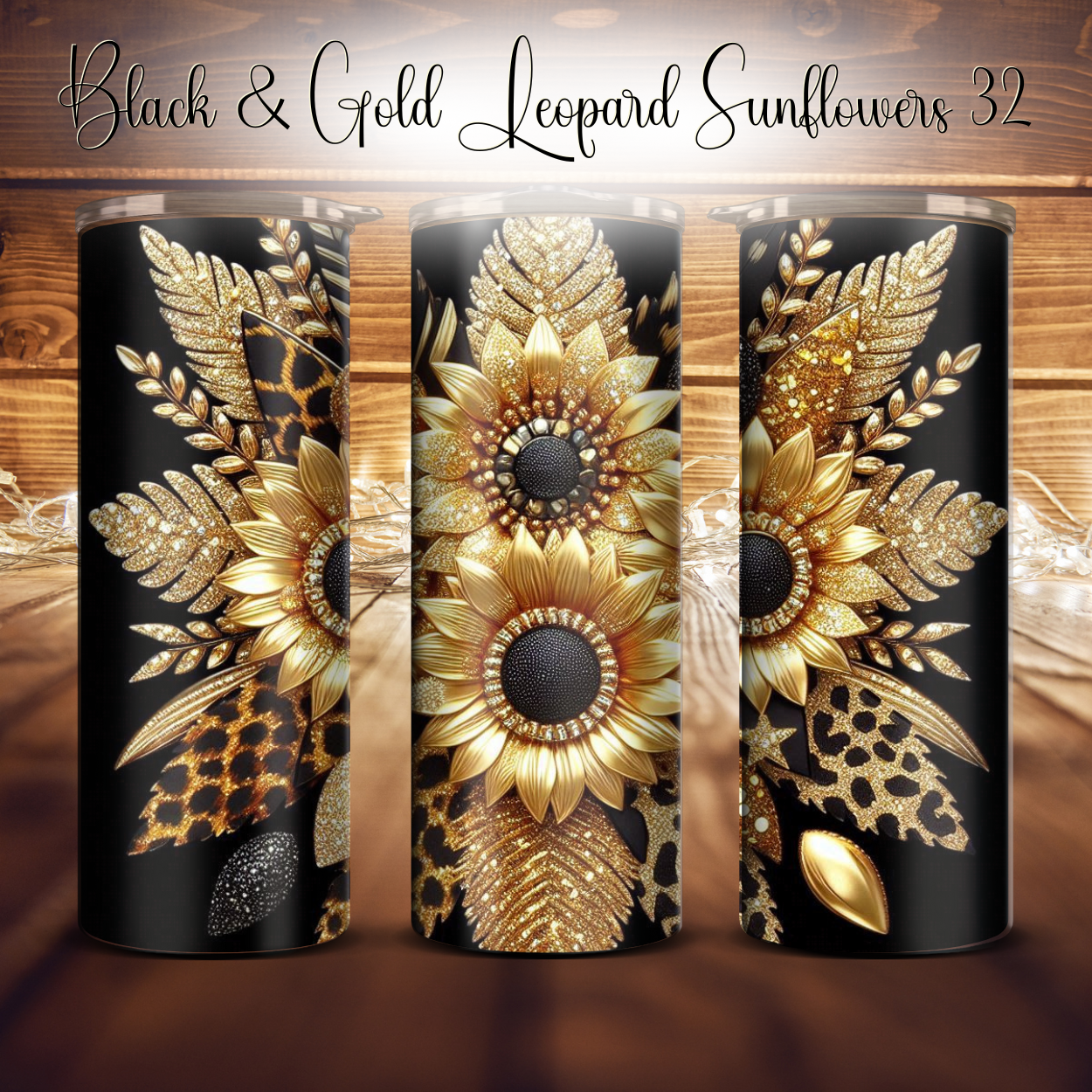 20oz. Black & Gold Leopard Sunflower Tumbler
