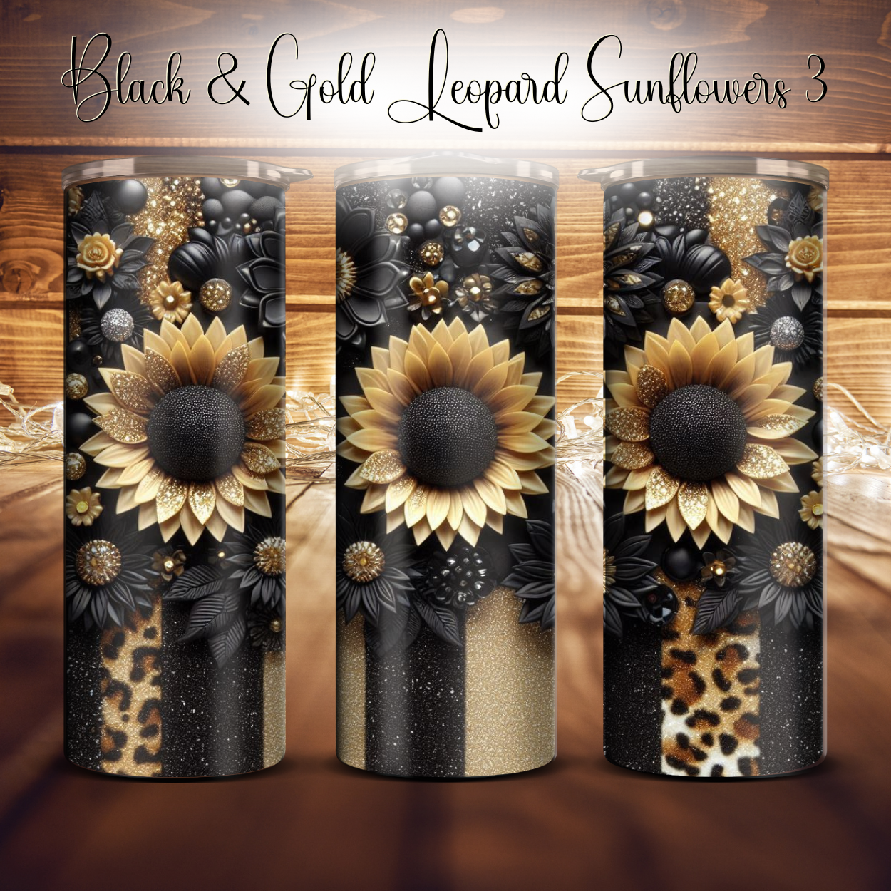 20oz. Black & Gold Leopard Sunflower Tumbler