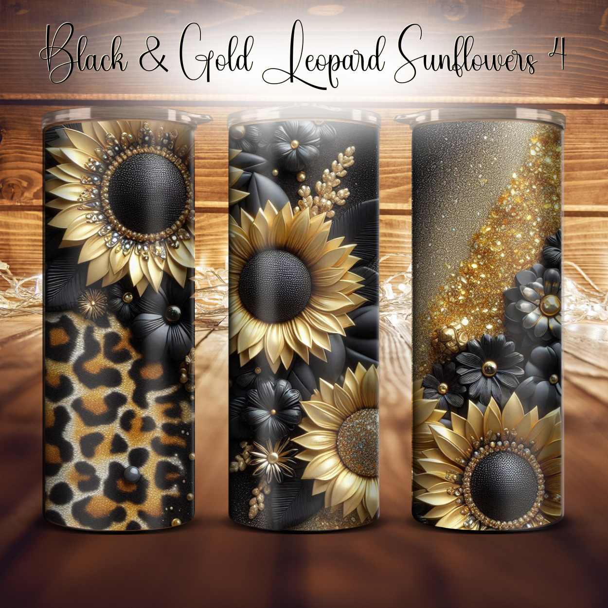 20oz. Black & Gold Leopard Sunflower Tumbler