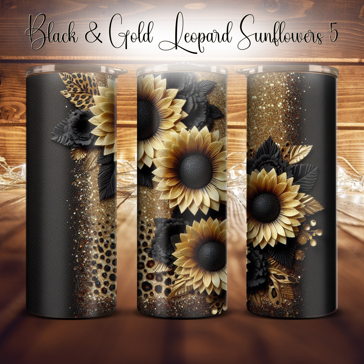 20oz. Black & Gold Leopard Sunflower Tumbler