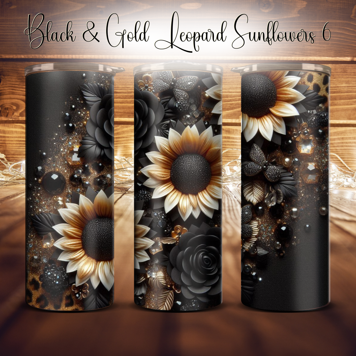 20oz. Black & Gold Leopard Sunflower Tumbler