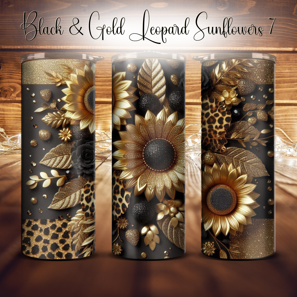 20oz. Black & Gold Leopard Sunflower Tumbler
