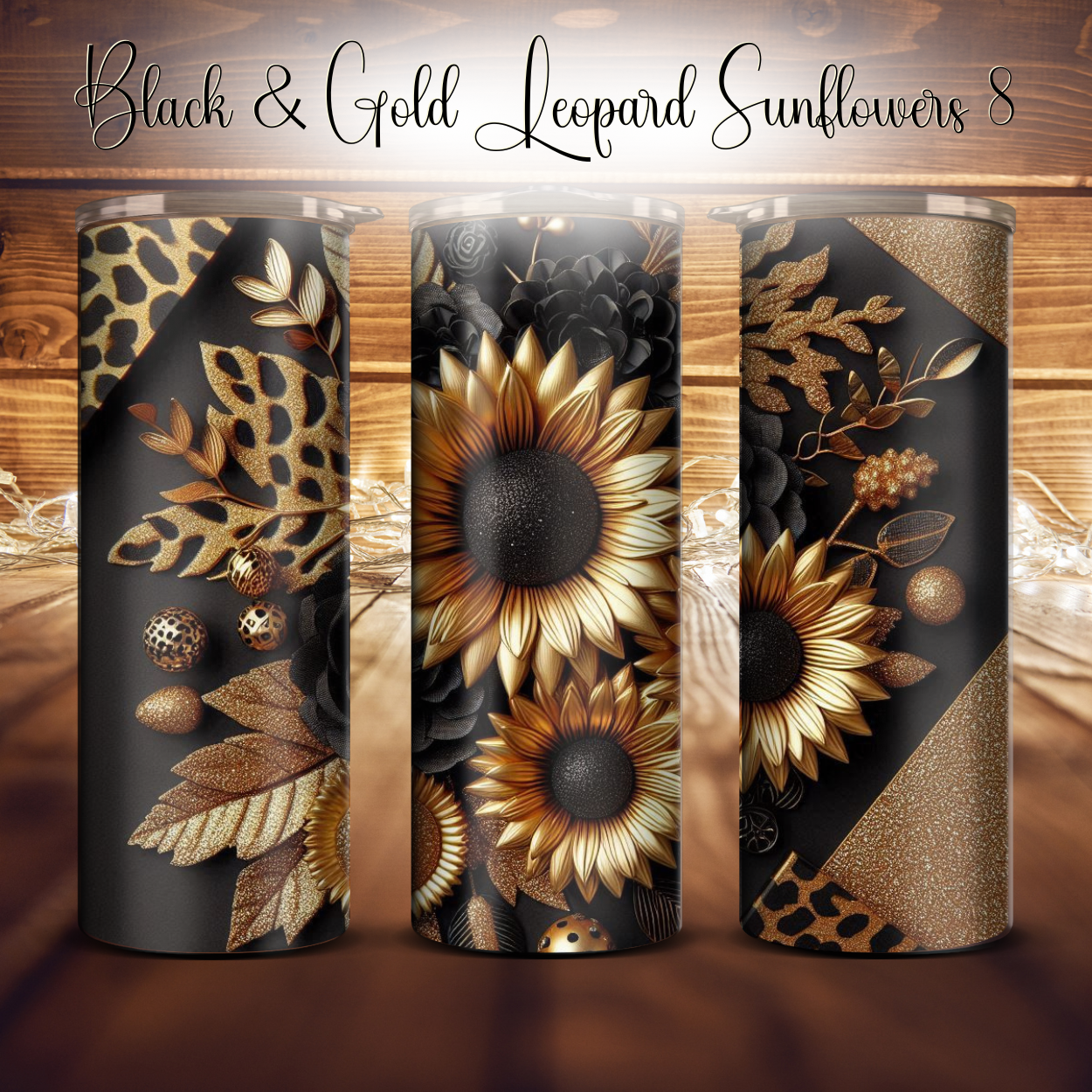20oz. Black & Gold Leopard Sunflower Tumbler