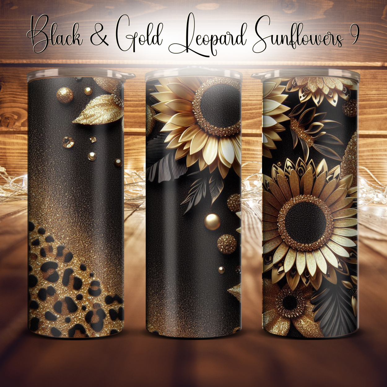20oz. Black & Gold Leopard Sunflower Tumbler
