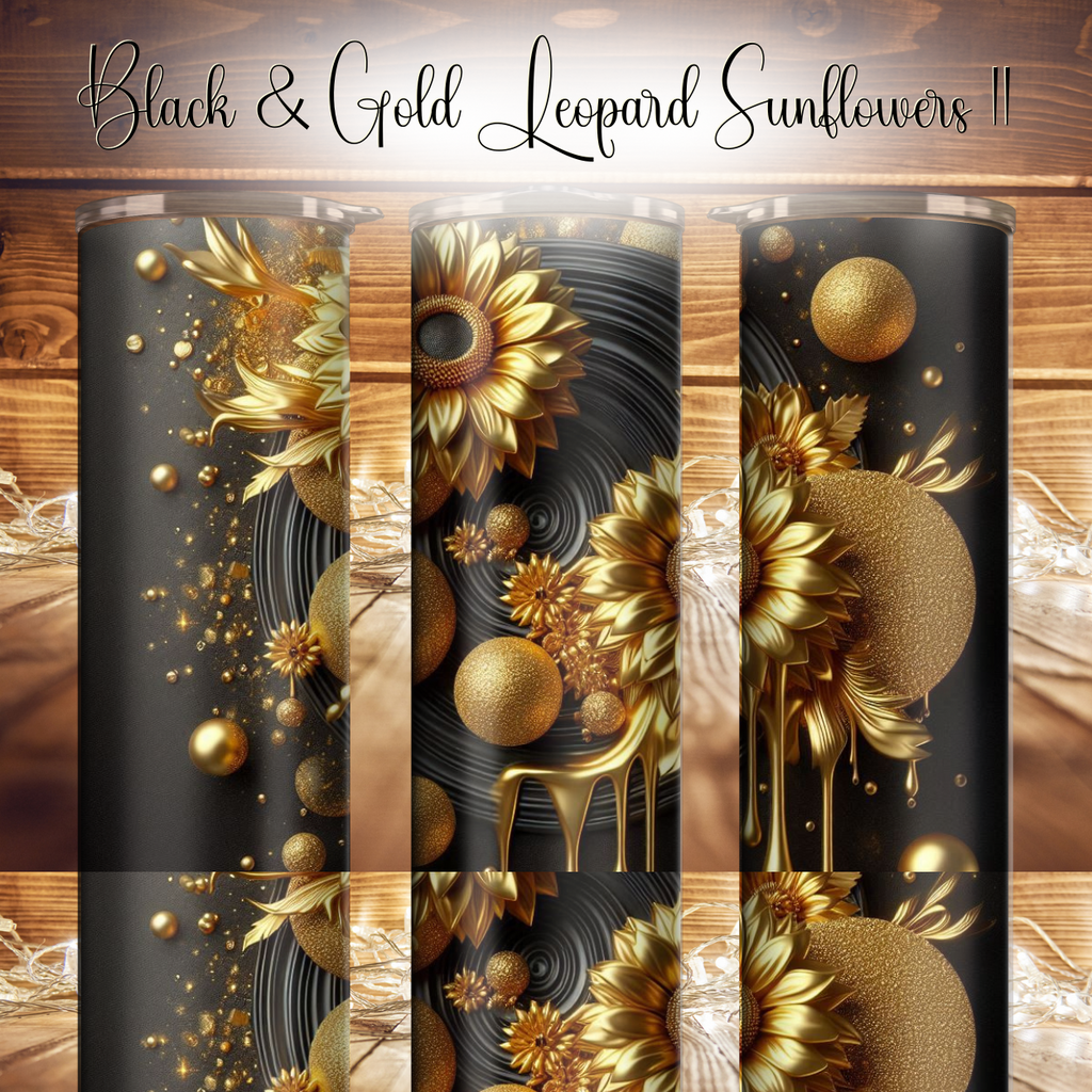 20oz. Black & Gold Leopard Sunflower Tumbler