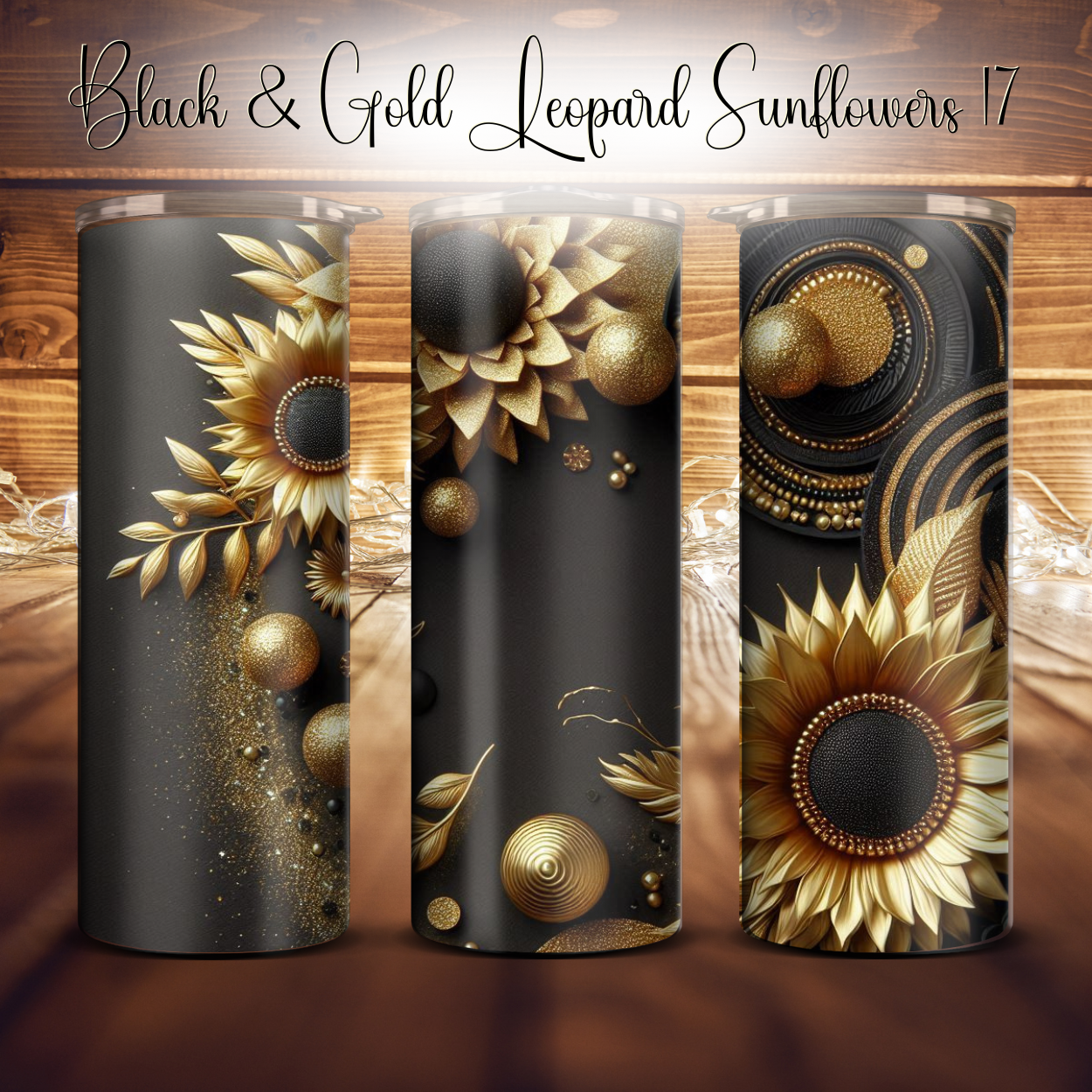 20oz. Black & Gold Leopard Sunflower Tumbler