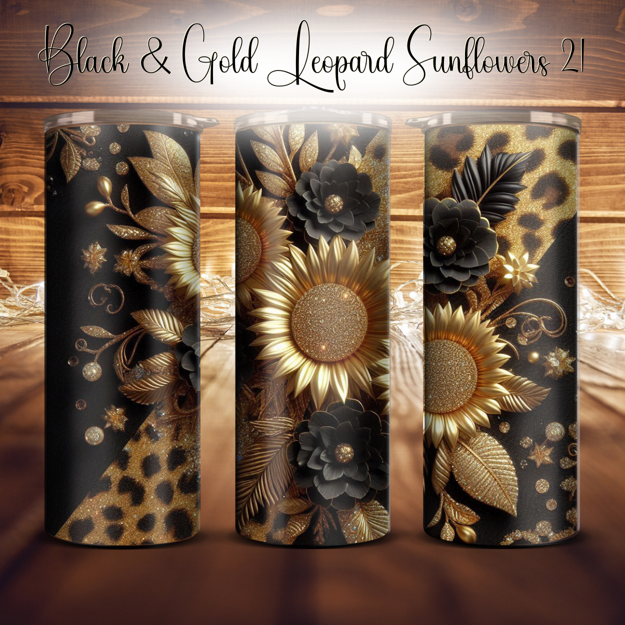 20oz. Black & Gold Leopard Sunflower Tumbler
