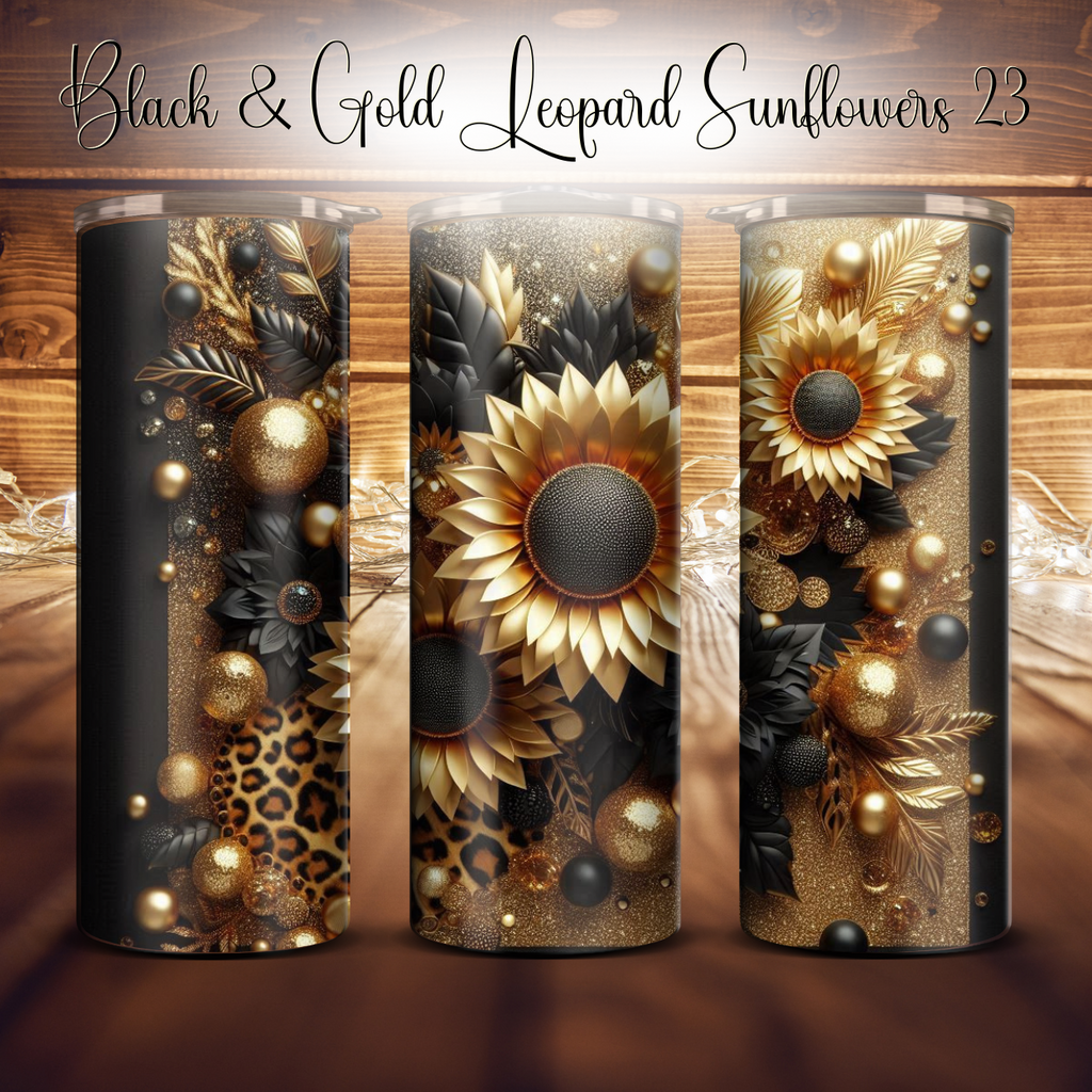 20oz. Black & Gold Leopard Sunflower Tumbler