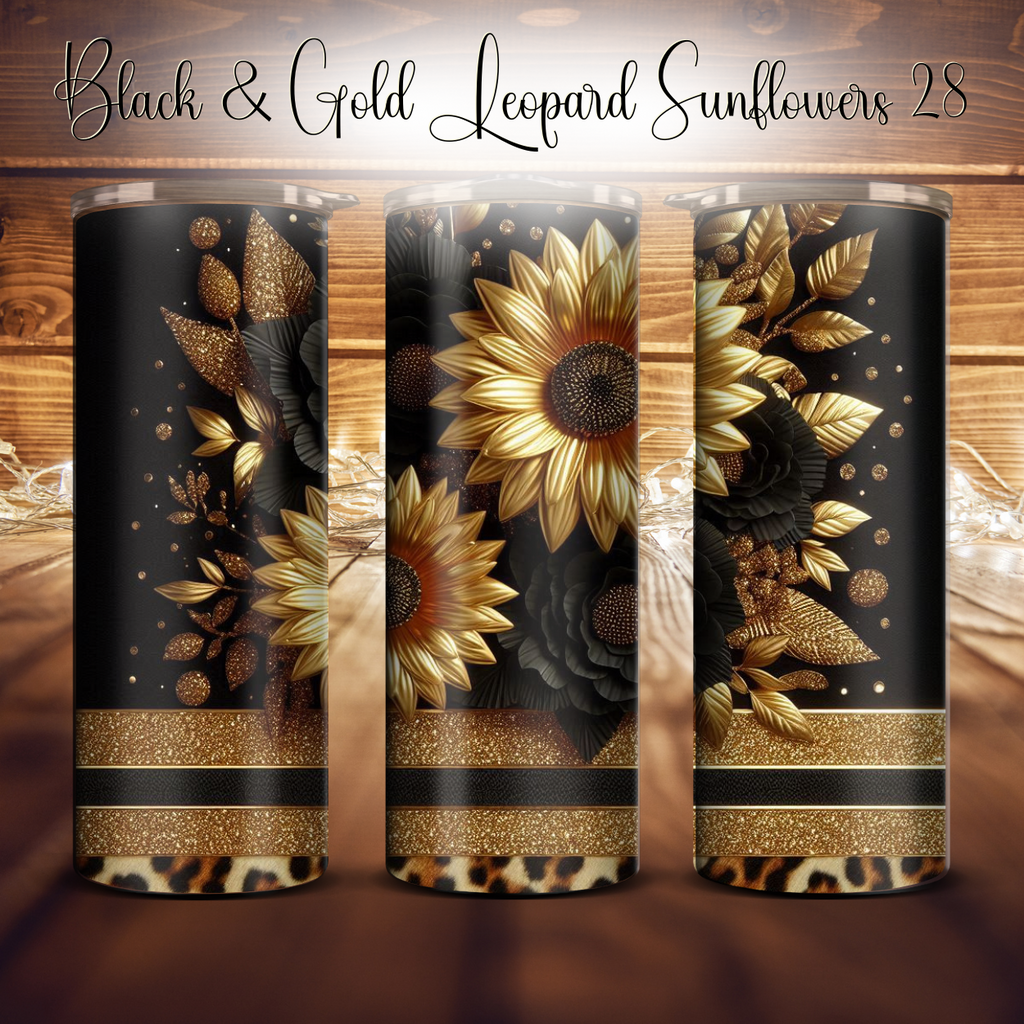 20oz. Black & Gold Leopard Sunflower Tumbler