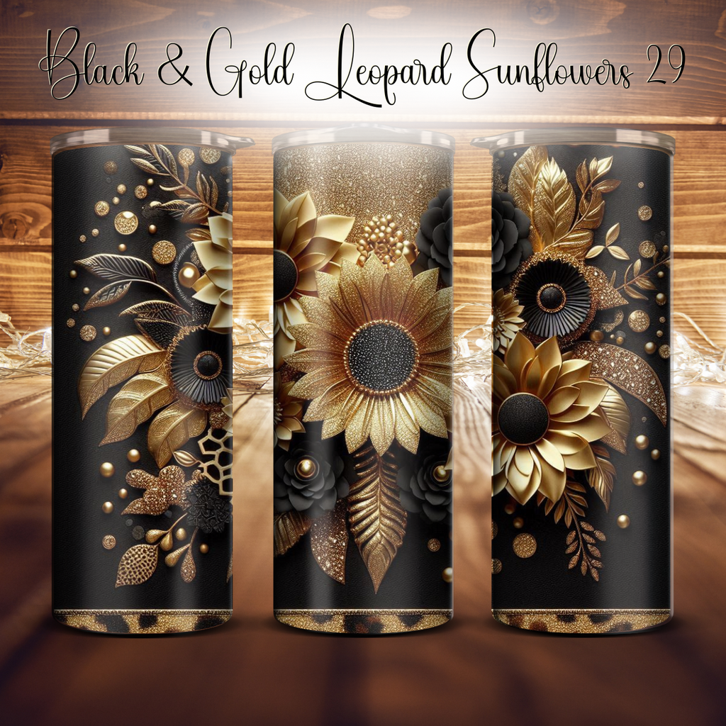 20oz. Black & Gold Leopard Sunflower Tumbler