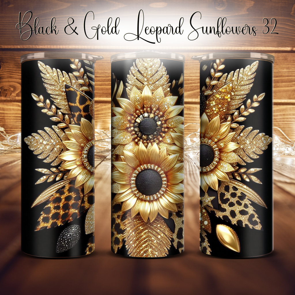 20oz. Black & Gold Leopard Sunflower Tumbler