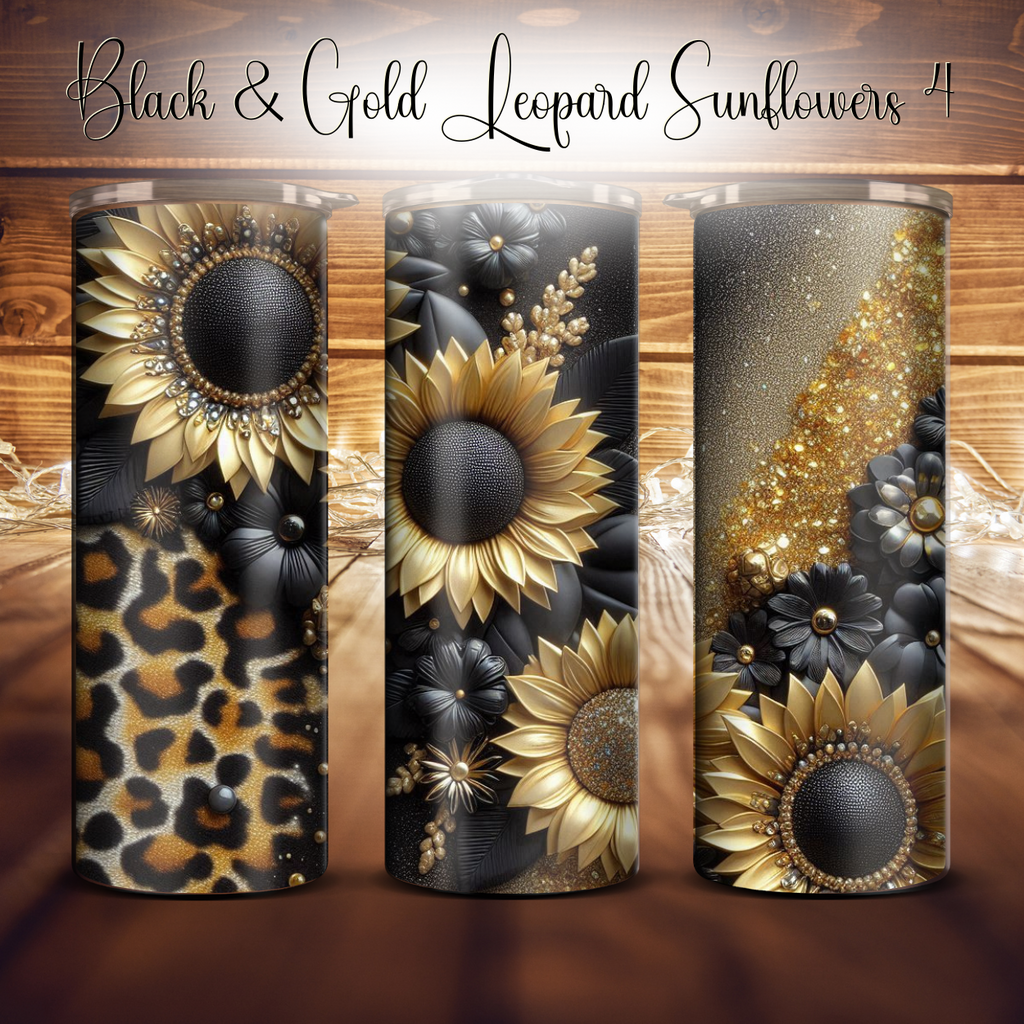 20oz. Black & Gold Leopard Sunflower Tumbler
